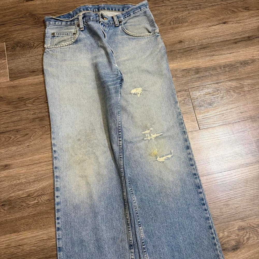 Vintage Y2K baggy bootcut fit Arizona blue distressed faded jeans Size 32x32 - Picture 5 of 8